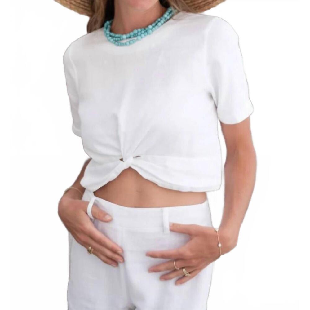 NEW KENNY FLOWERS linen cropped top in white